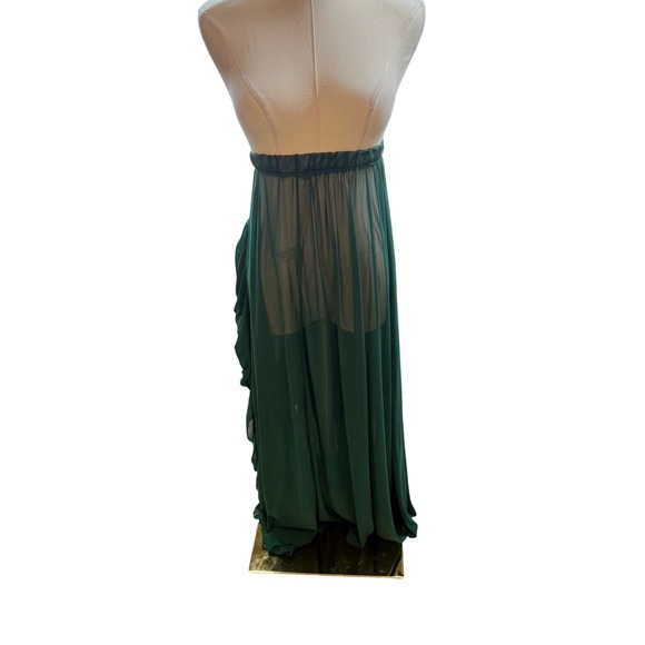Sheer Green Maxi Skirt Ruffle Trim‎ One Size Beach Swim Cover Up - Picture 1 of 6